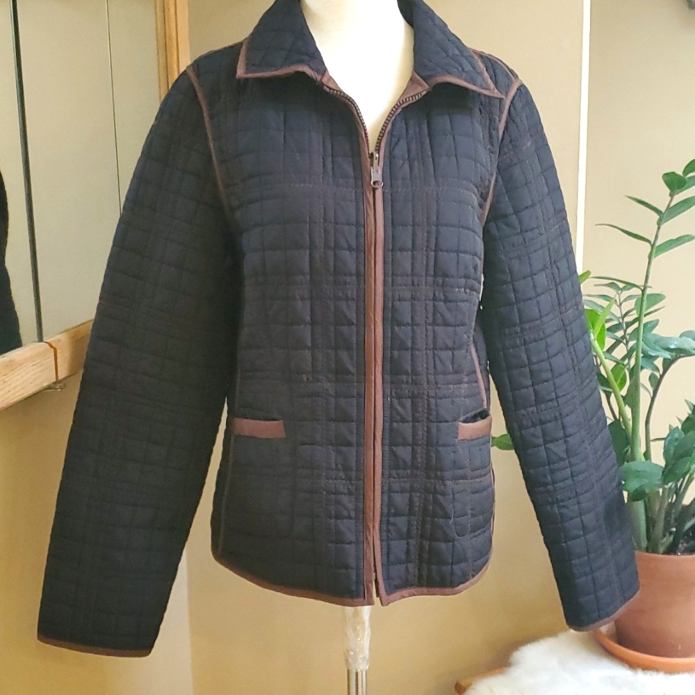PLATINUM utex Black/Brown Quilted Reversible Zip -up Jacket Size S